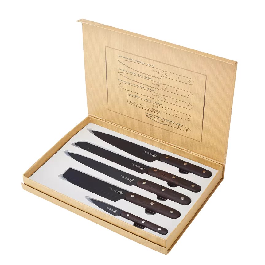 BOX OF 5 CARVING KNIVES WENGE HANDLE