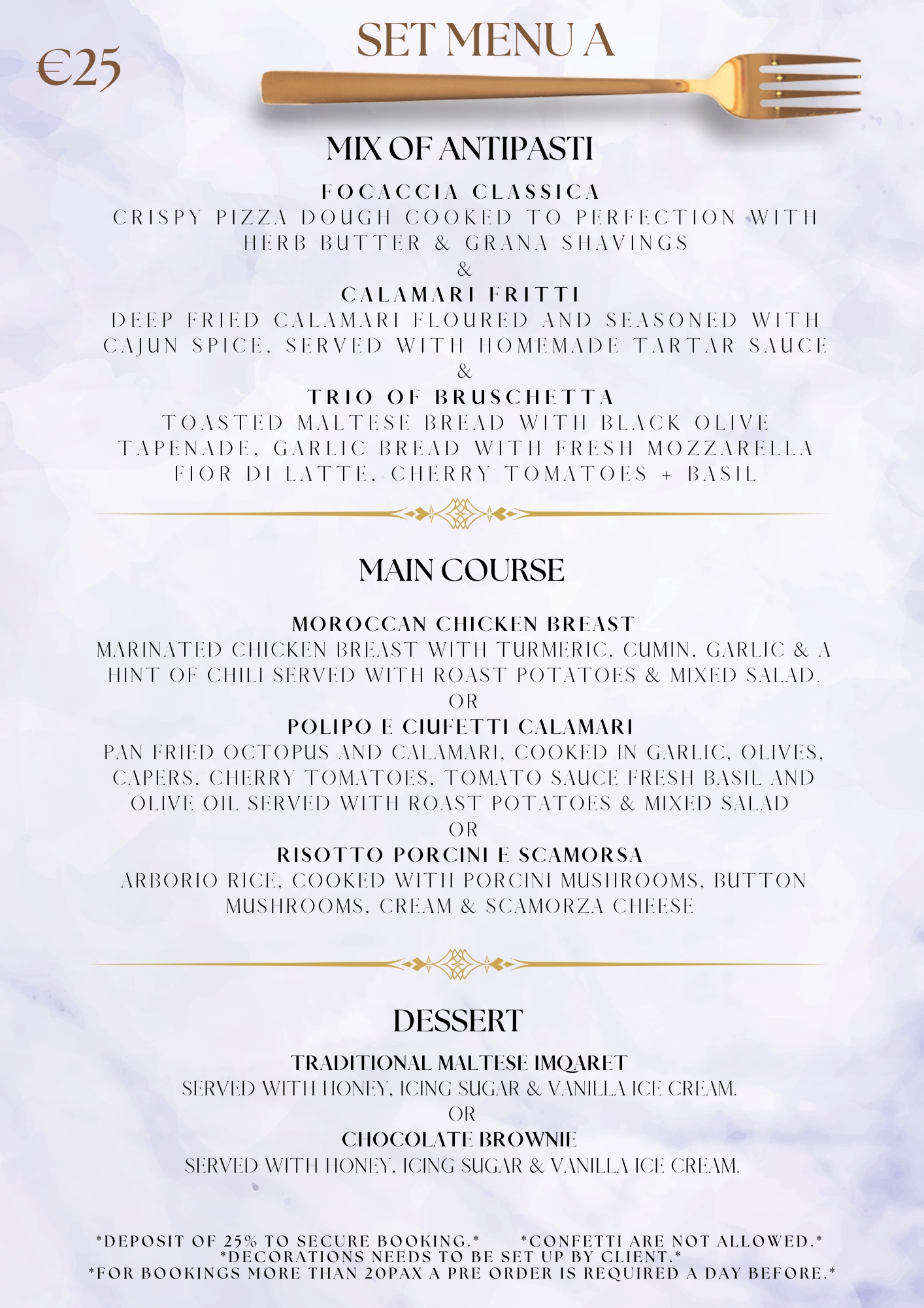 Group Set Menus Cargo