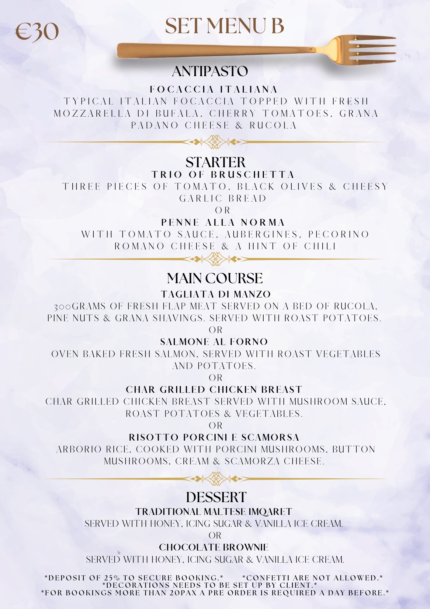 Group Set Menus Cargo