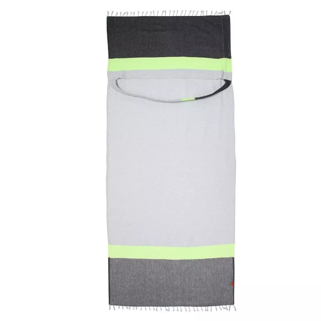 Towel to Go Neon "Two-in-One" Towel and Bag, Grey/Black, Recycled Cotton