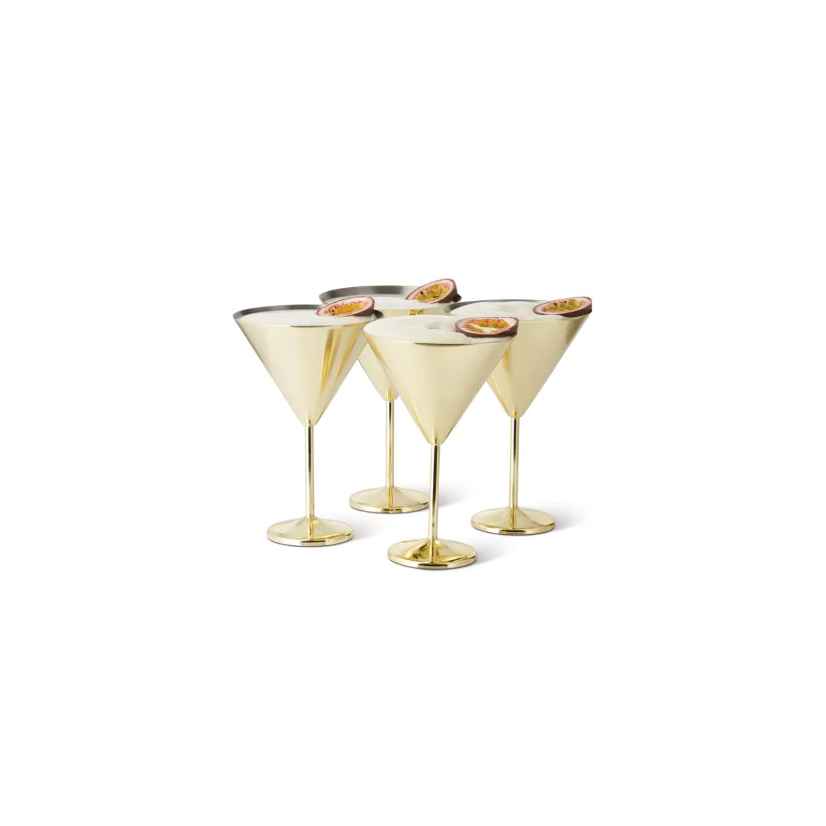 4 Gold Stainless Steel Martini Cocktail Glasses, 460 ml - Gift Box